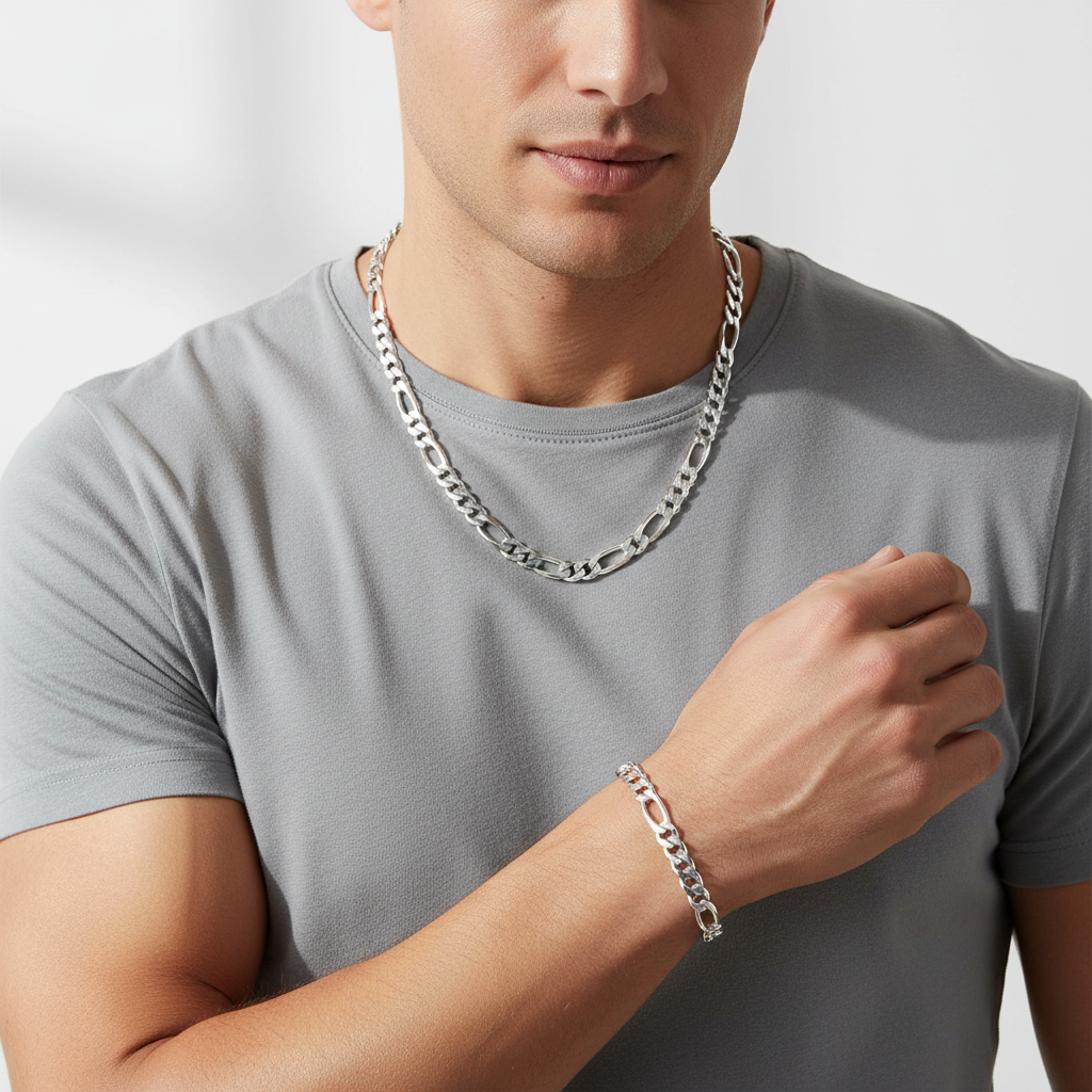 Italian Sterling Silver Figaro Chain 11MM