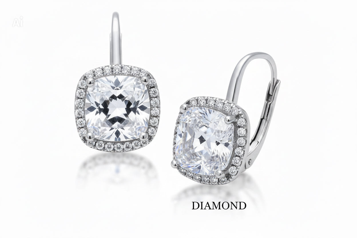 Radiant Cushion Cut Earrings in Sterling Silver – 10mm
