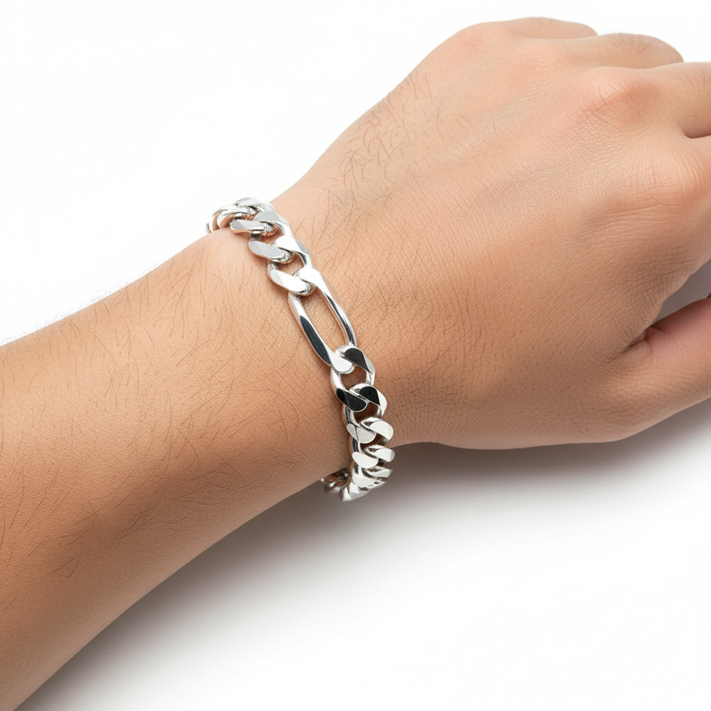 10mm Sterling Silver Figaro Bracelet