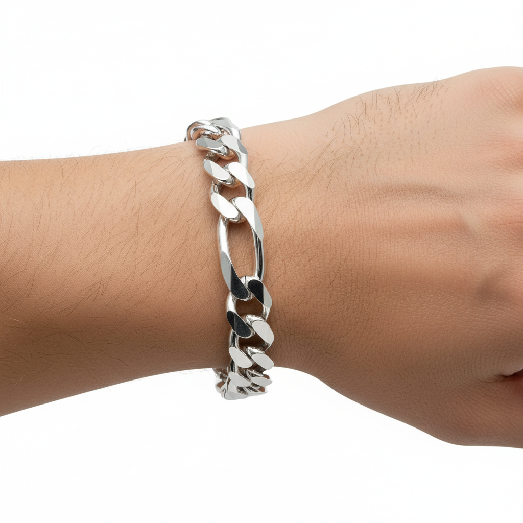 11mm Sterling Silver Figaro Bracelet
