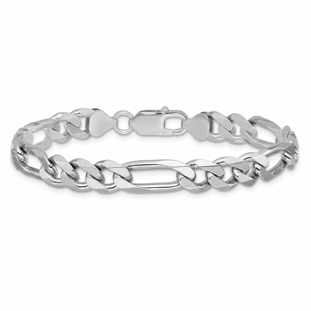 8mm Sterling Silver Figaro Bracelet