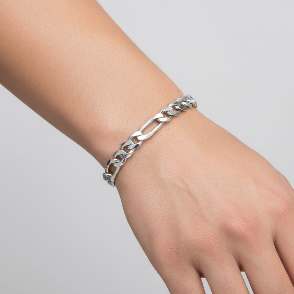 9mm Sterling Silver Figaro Bracelet