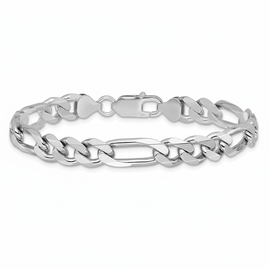 9mm Sterling Silver Figaro Bracelet
